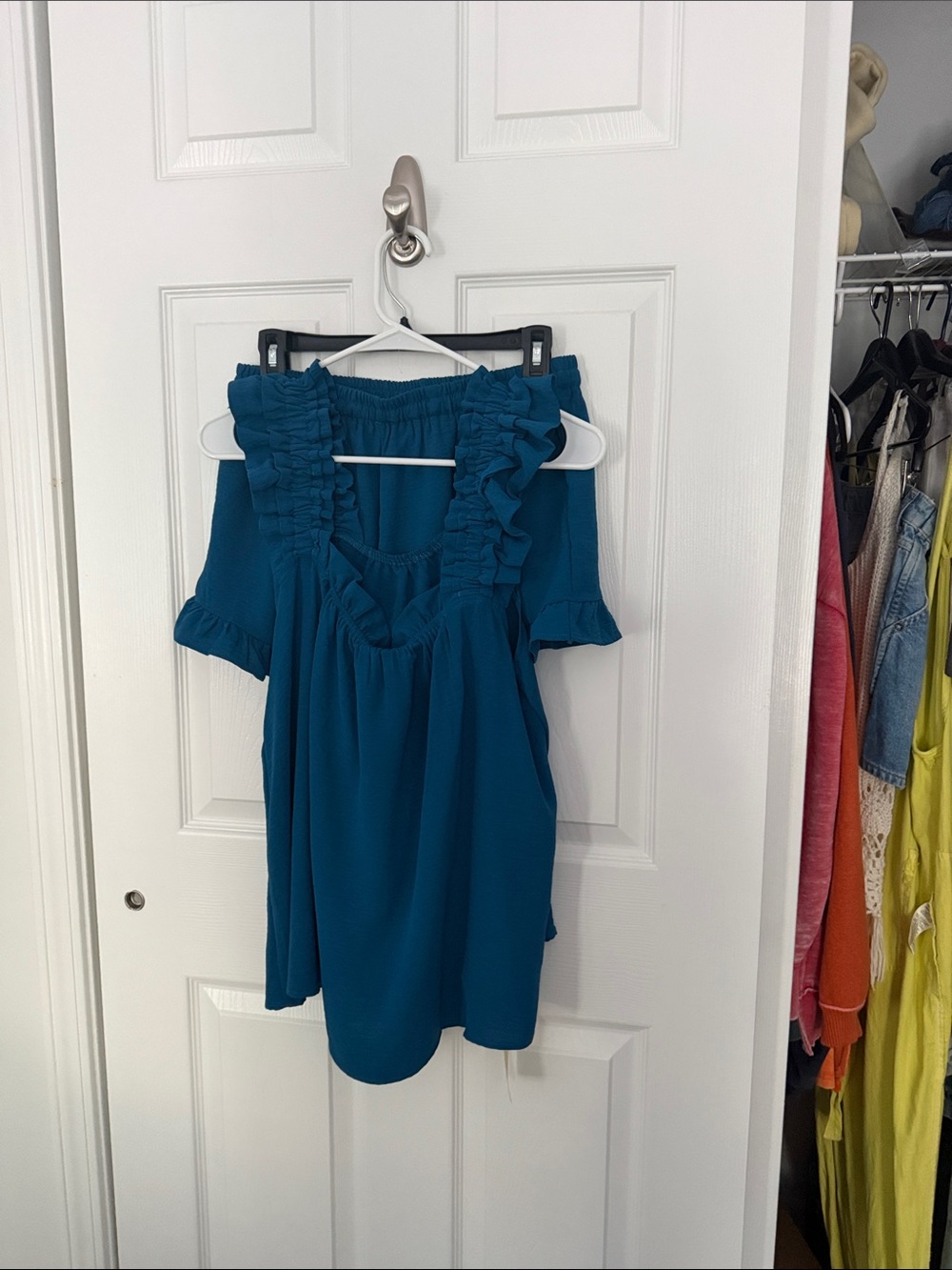 Ruffled Cold-Shoulder Sleep Top - Teal